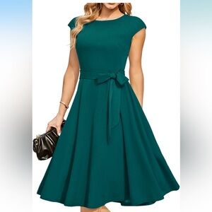 Elegant Teal Cap Sleeve Dress